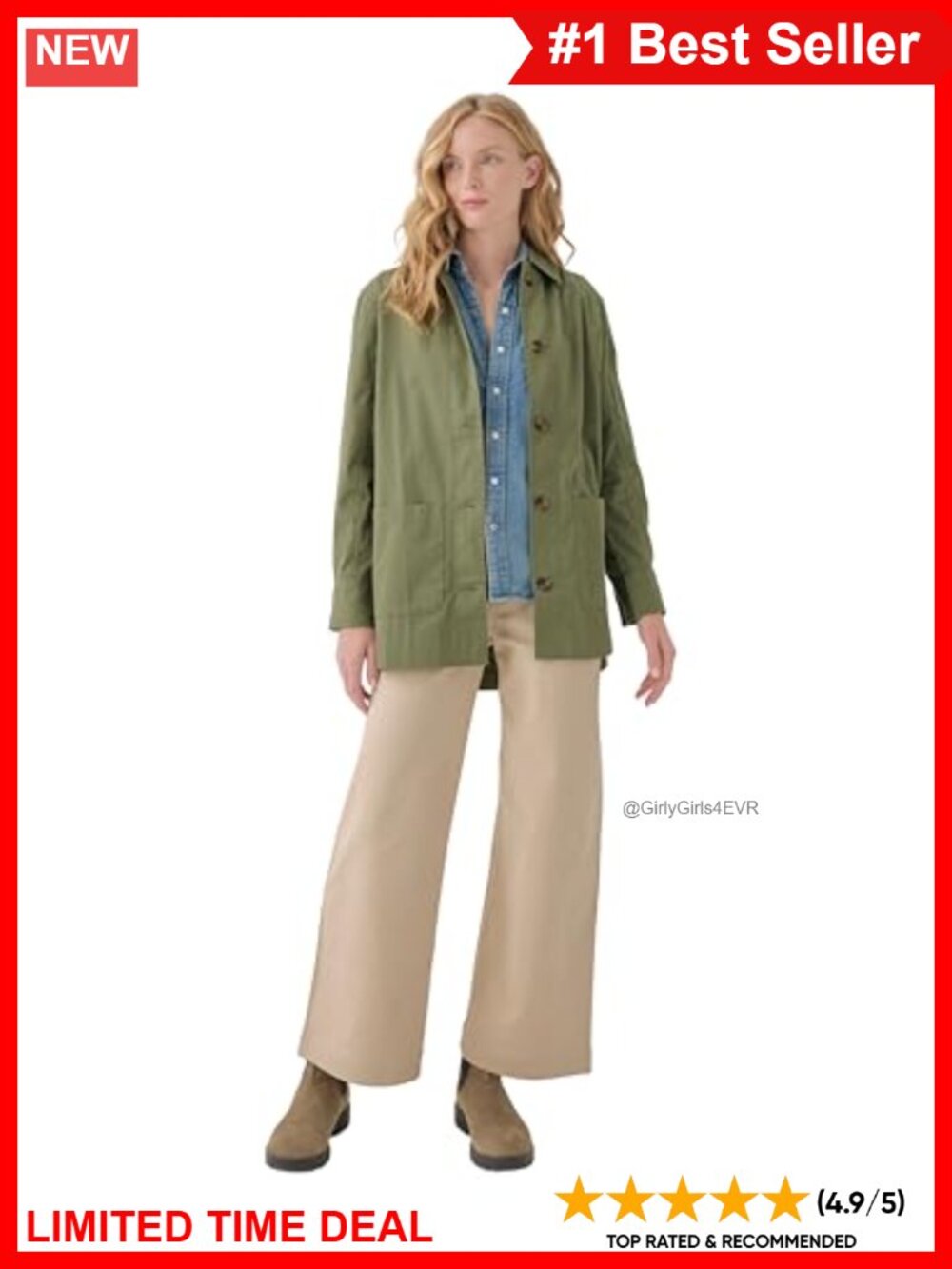 Organic Cotton Lightweight Twill Jacket Oversized Open Front Long Sleeve